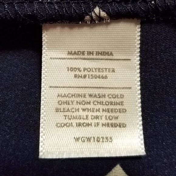 MIX by 41 Hawthorne Navy White Faux Wrap High Low Blouse Size Medium - Picture 12 of 12